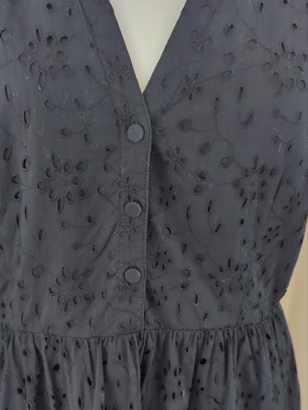 J. Crew Black Eyelet Midi Dress with Puff Sleeves and V-Notch - Picture 6 of 8